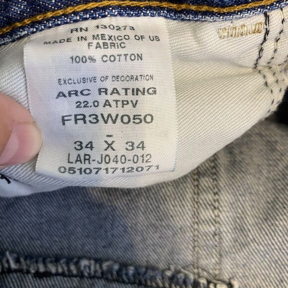 Wrangler FR Biggs Jeans Mens 34x34 Blue Flame Resistant CAT2 2112 Workwear Denim - Picture 8 of 9